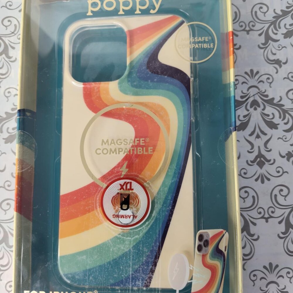 XO Poppy Phone Case For Iphone 15/14/13 Wavy Rainbow Magsafe Full Coverage